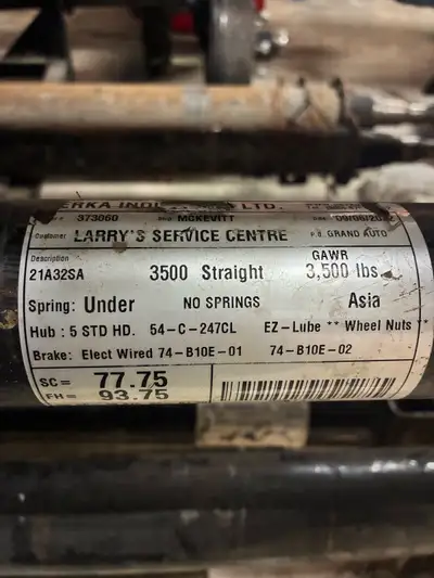 I have a few 3500lb axles with electric brakes for sale. Saddles are set up for Under slung spring....
