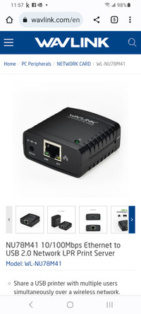 Wavelink networking USB 2.0 Server. New in box.