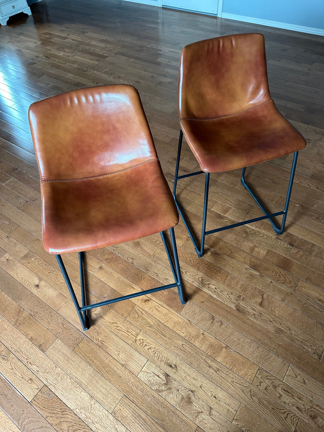 Congac leather and Iron  bar stools ( pair )  in Other in Markham / York Region - Image 2