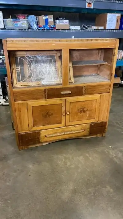 VINTAGE GLASS DOOR SERVING CABINET, View more