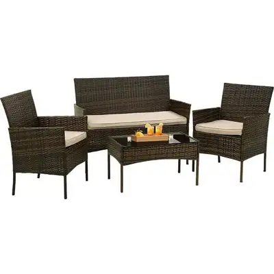 Patio Furniture 4 Pieces Outdoor Indoor Use, Brown Color, View more