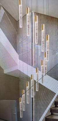 Chandelier 12 crystal pendant gold LED light fixture New