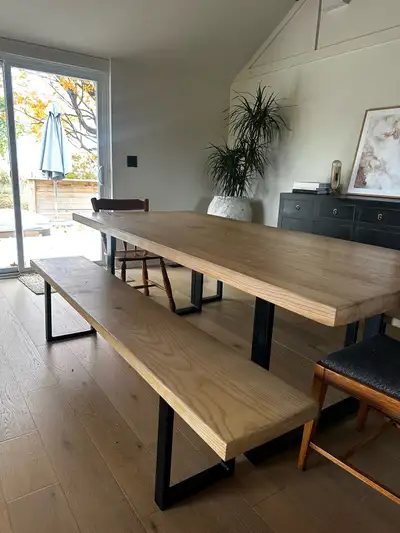 farmhouse oak dining table with benches, View more