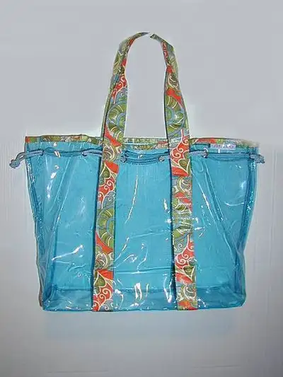 Aqua soft vinyl Carry-all Tote ..Cloth handles,Cord Closure NEW, View more
