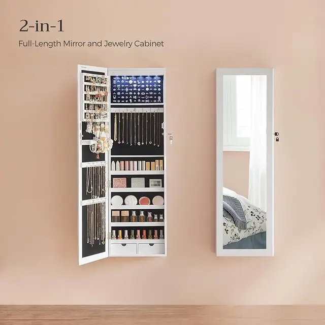 6 LEDs Mirror Jewelry Cabinet, 47.2-Inch Tall Lockable Wall or in Home Décor & Accents in Markham / York Region - Image 3