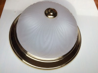 flush mount ceiling lamp fixture, brass w/frosted shade