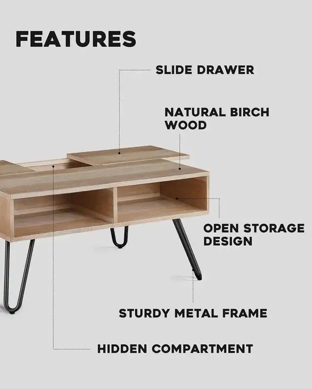  Coffee Table for Living Room, Slide Top Coffee Tables, Rustic N in Coffee Tables in City of Montréal - Image 5