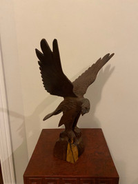 Antique large 14” tall carved wooden flying eagle.