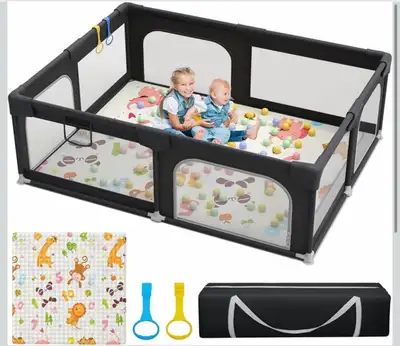 Palopalo Black Baby Playpen with Mat Playpen for Babies and Todd, View more