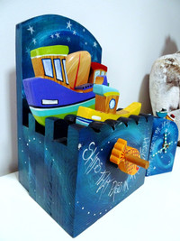 vintage QUEBEC folk art CHILD’S TOY automaton TUGBOATS and CLOCK