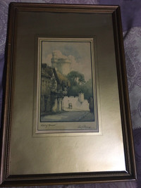 Old English village print scene 