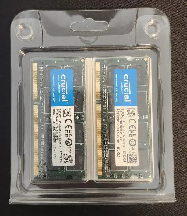 Crucial 16 Go (2x8 Go) DDR3L-1600 SODIMM – Neuve / Jamais utilis in System Components in Québec City - Image 3