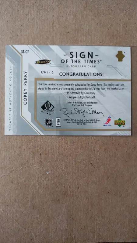 2006-2007 UPPER DECK SP AUTHENTIC COREY PERRY SIGN OF THE TIMES63384461908099122