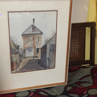 Framed Watercolour House with Driveway Signed Armand Paquette