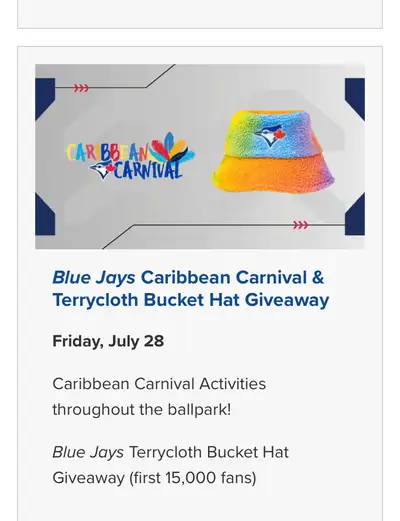 Blue Jays Caribbean Carnival & Terrycloth Bucket Hat Giveaway, View more