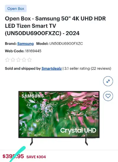 (2024) 50" SAMSUNG 4K CRYSTAL UHD SMART TV, View more