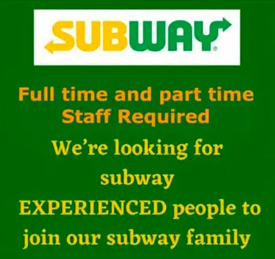 Subway staff required !, View more