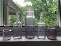 5 Antique Mauve Bottles / Jars