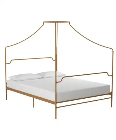 Queen Metal Canopy Bed in Gold, View more