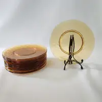 11 Delicate Vintage Amber Glass Dessert Plates