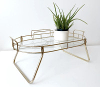 Vintage MCM Brass Glass Breakfast Bed Tray Table