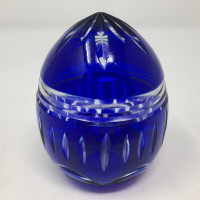 Vintage Czech Bohemia Cobalt Cut to Clear Crystal Egg