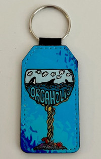 Folk Art. "Orca-holic" Whale Key Chain.