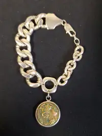 Chunky Silver 925 Bracelet With Alexander The Great  Coin Charm