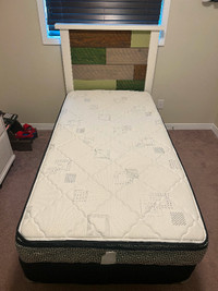 Twin Bed Set (Mattress, Metal Frame, Box Spring and Headboard)