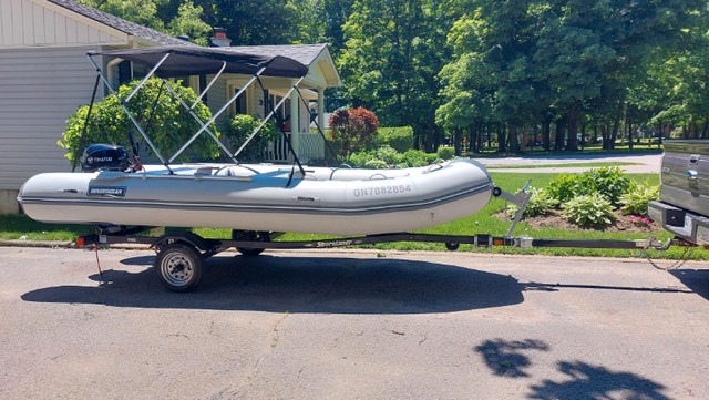 15-1/2' Inflatable Boat, motor and Trailer. in Powerboats & Motorboats in Barrie