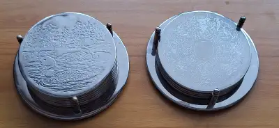 Only 1 left of vintage silver-plated coasters with stands. One with 4 coasters SOLD and one with 6 c...