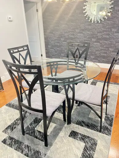 Glass round table with 4 chairs, View more