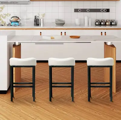 Like NEW!! DYHOME White Bar Stools Set of 3, 27 Inches Modern Counter Height Bar Stools with Metal L...
