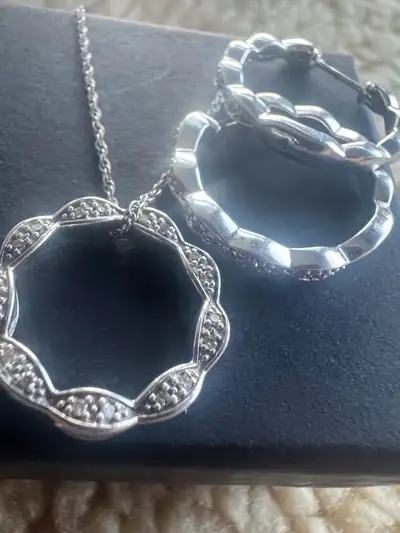 925 silver necklace and earrings with diamonds MHJ, View more