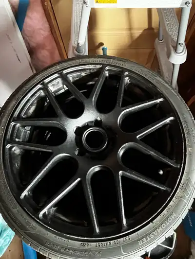 18in RTX Envy wheels 5x112 ( came off of MK6 VW Golf) - Black - 225/40R18 moto master Hydra Edge tir...