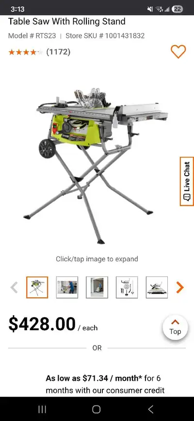 Ryobi portable 10" table saw RST23, View more
