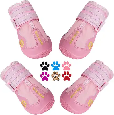 NEW Pink Waterproof Non-Slip Dog Shoes Boots 4pk - Size 7, View more