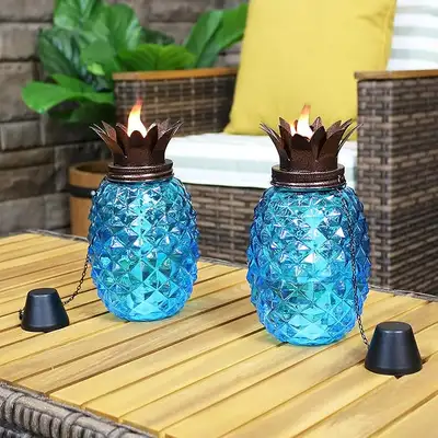 Sunnydaze Tropical Pineapple Glass Patio Torches Set of 2, View more