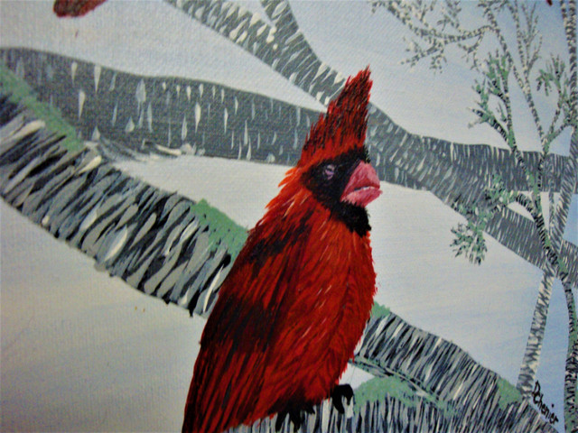 Acrylic Painting, Cardinals on Branch in Arts & Collectibles in Sudbury - Image 4