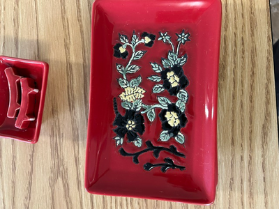 Red Floral Ceramic Sushi Plate Set, View more