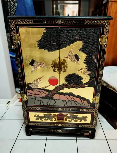 Gorgeous Small Chinese Hand-Painted Wood Cabinet, View more