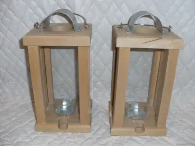 IKEA Natural "Beech" Wooden Framed Candle Lantern (Pair of 2), View more