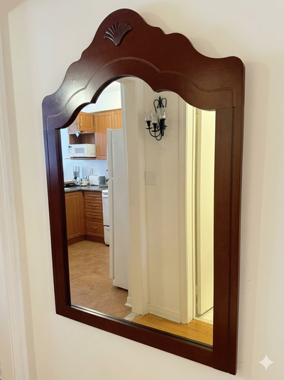 Vintage Queen Anne Wall Mirror with Carved Shell Crest, View more