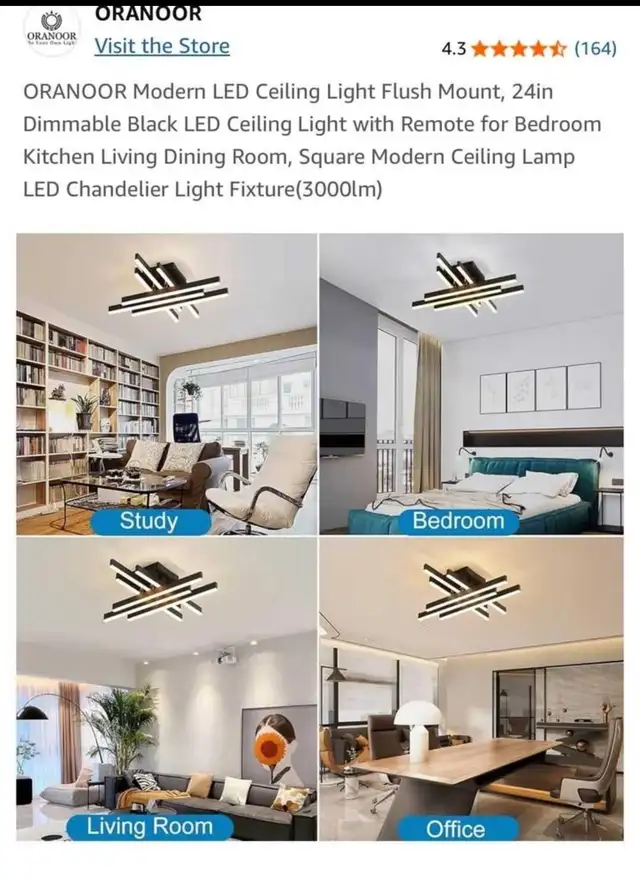 Oranoor Modern LED Ceiling Light Flush Mount, 24 in dimmable, in Indoor Lighting & Fans in City of Toronto - Image 3