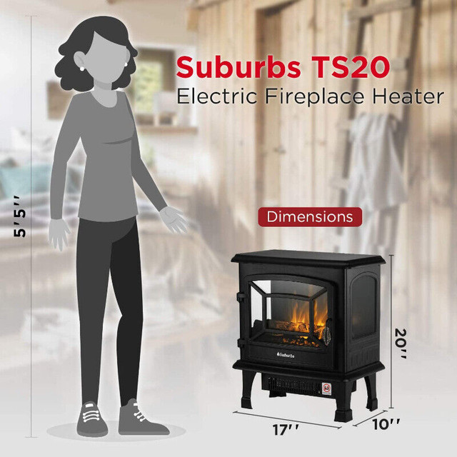 (NEW) Electric Fireplace Heater Stove 20" 1400W Log Flame Effect in Fireplace & Firewood in City of Toronto - Image 4