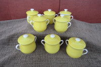 Fritz & Floyd Pot de Creme Yellow Rondelet Pudding Pots w/ Lids