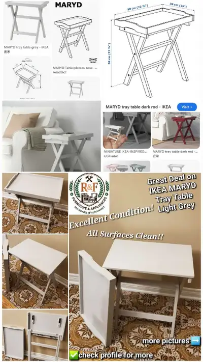 ✴️✅️ IKEA MARYD Tray Table, Light Grey, View more