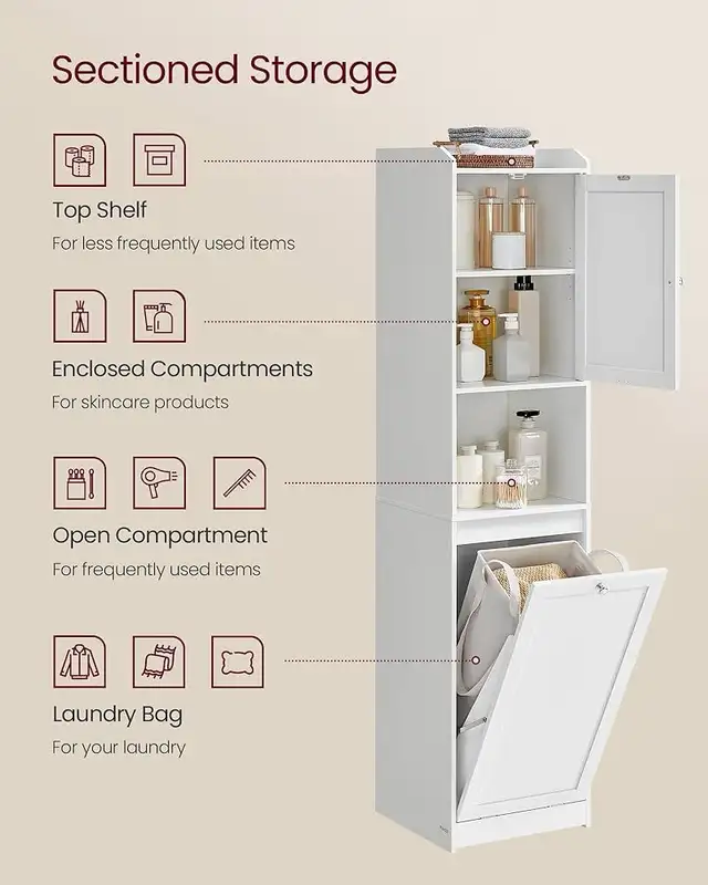 Tall Bathroom Cabinet with Laundry Basket, Removable Laundry Bas in Storage & Organization in Markham / York Region - Image 5