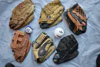 6 baseball or softball gloves Rawlings Spalding Mag Easton Mizun
