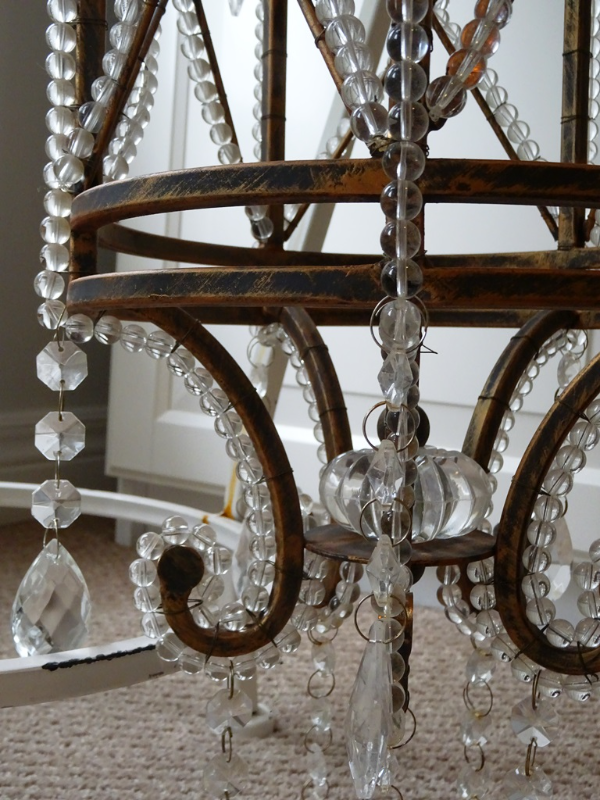 CHANDELIER antique GLASS BEADED CAGE with CRYSTAL LUSTERS PRISMS in Indoor Lighting & Fans in Hamilton - Image 10